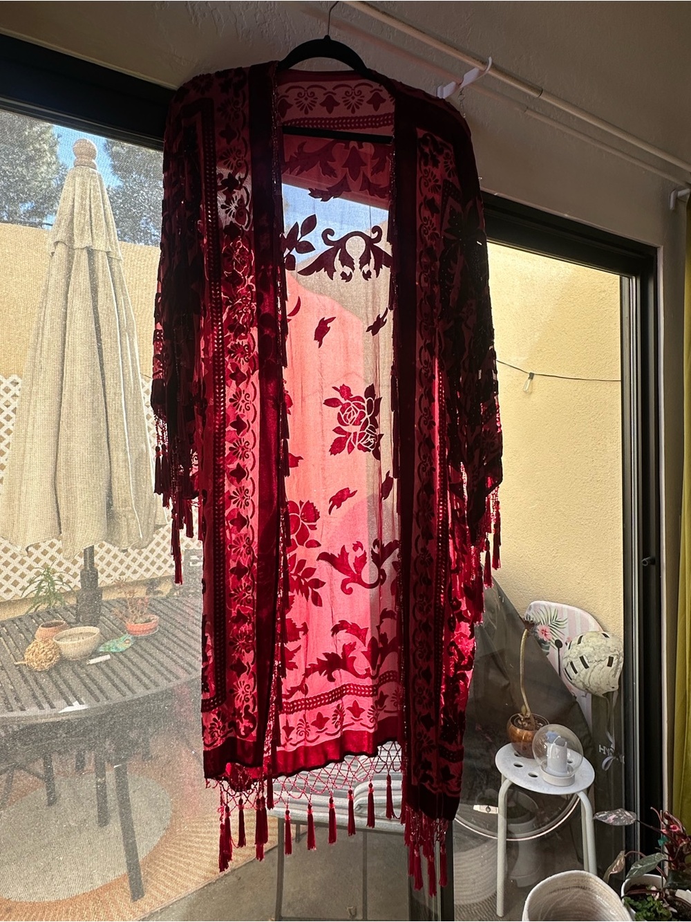 Women’s Velvet 100% Silk Kimono Robe - Red